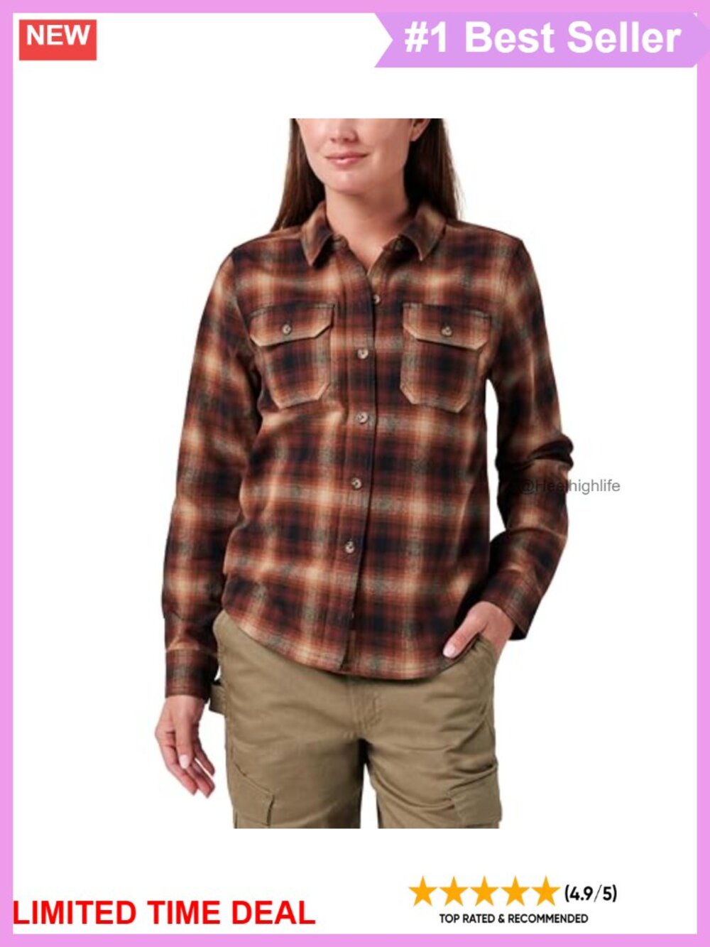 Long Sleeve Plaid Flannel Work Shirt Button Down Collared Utility Top
